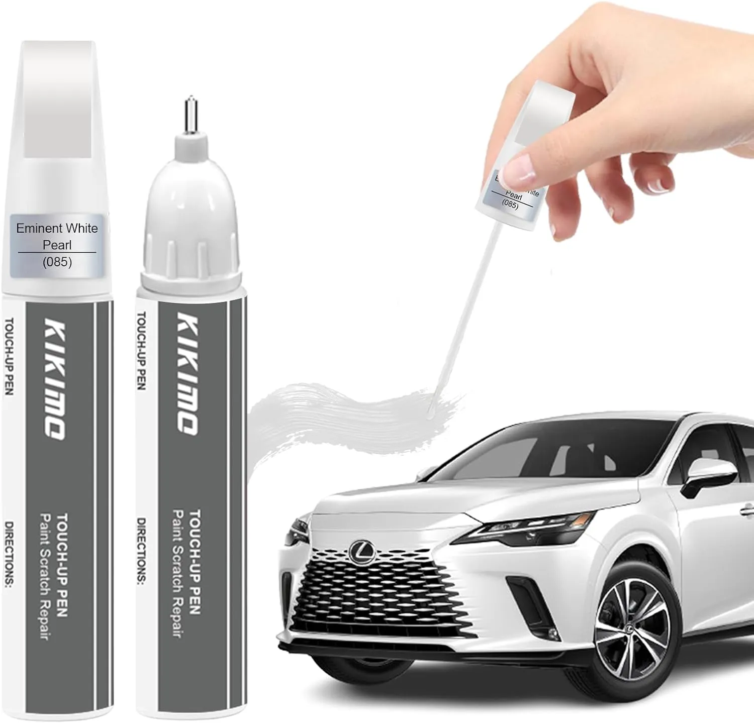 KIKIMO for Lexus Touch Up Paint(Eminent White Pearl(085)), Car Paint Repair Kit for Lexus, 2 In 1 Scratches Repair with Pen Tip and Brush, Color-Matched for Quick & Easy Fix