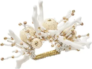 Kim Seybert Coral Spray Napkin Ring in White & Natural, Set of 4