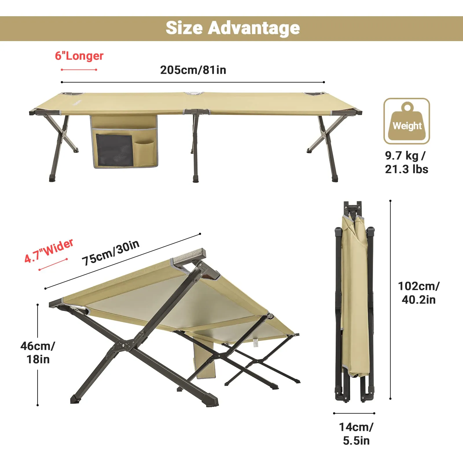 KingCamp BANYAN Steel Army Cot L Family Comfort Bed