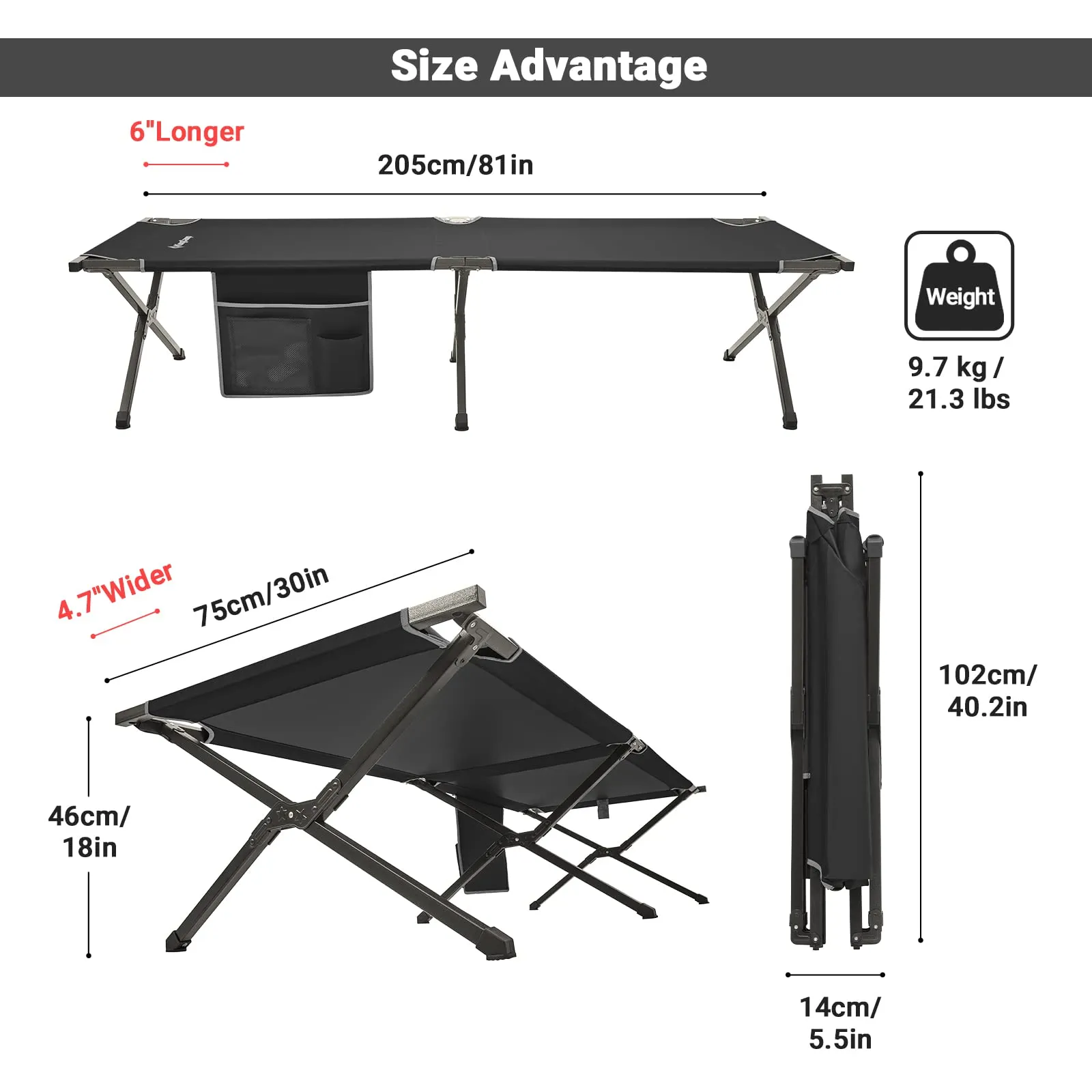 KingCamp BANYAN Steel Army Cot L Family Comfort Bed