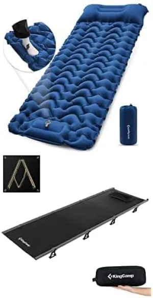 KingCamp Camping Cot, Folding Portable Heavy Duty Ultralight Cots for Adults Camping Tent Hiking Backpacking Mountaineering Travel Indoor Outdoor Indoor Base Camp with Pillow, Support 265 Lbs