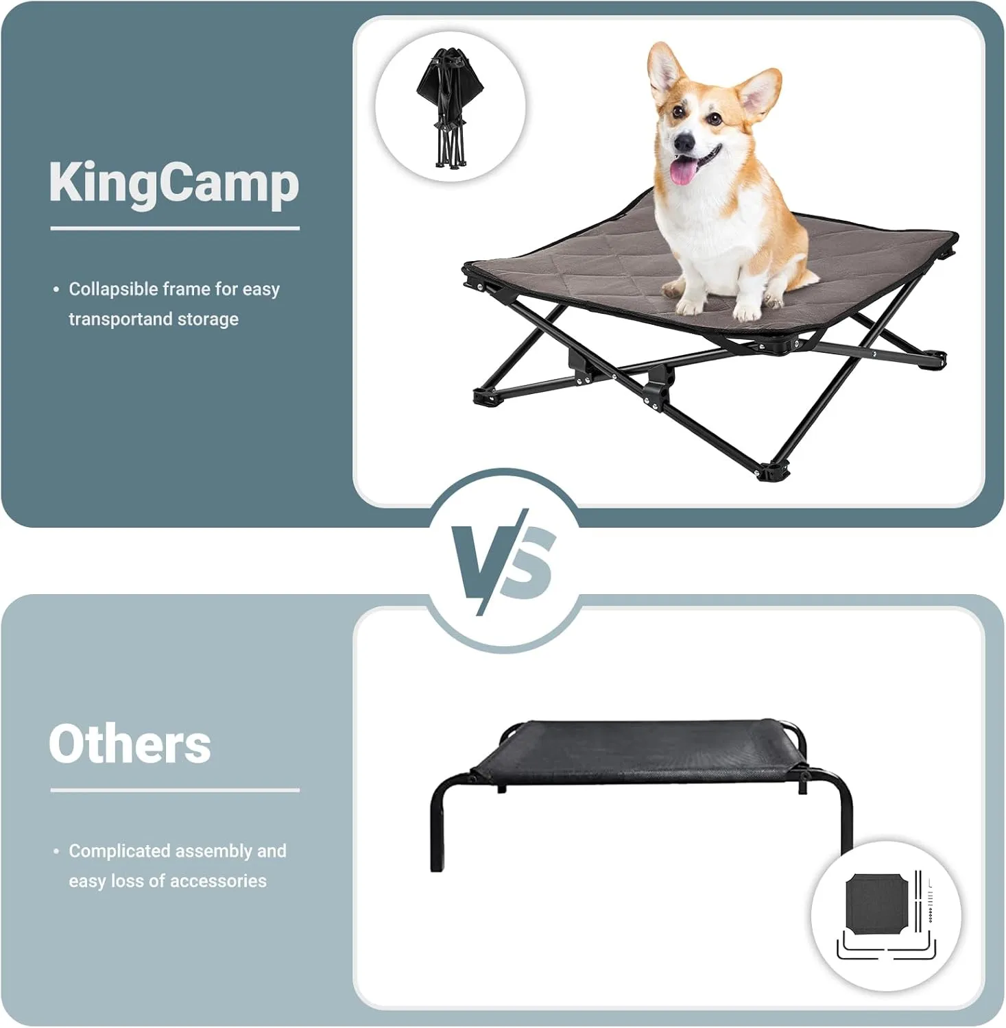 KingCamp Cooling Elevated Dog Bed for Small Dogs, Raised Puppy Bed Dog Cot Fits Up to 100 Lbs, Portable Folding Couch with Durable Teslin Washable Mesh, Outdoor Camping Pet Bed, Black