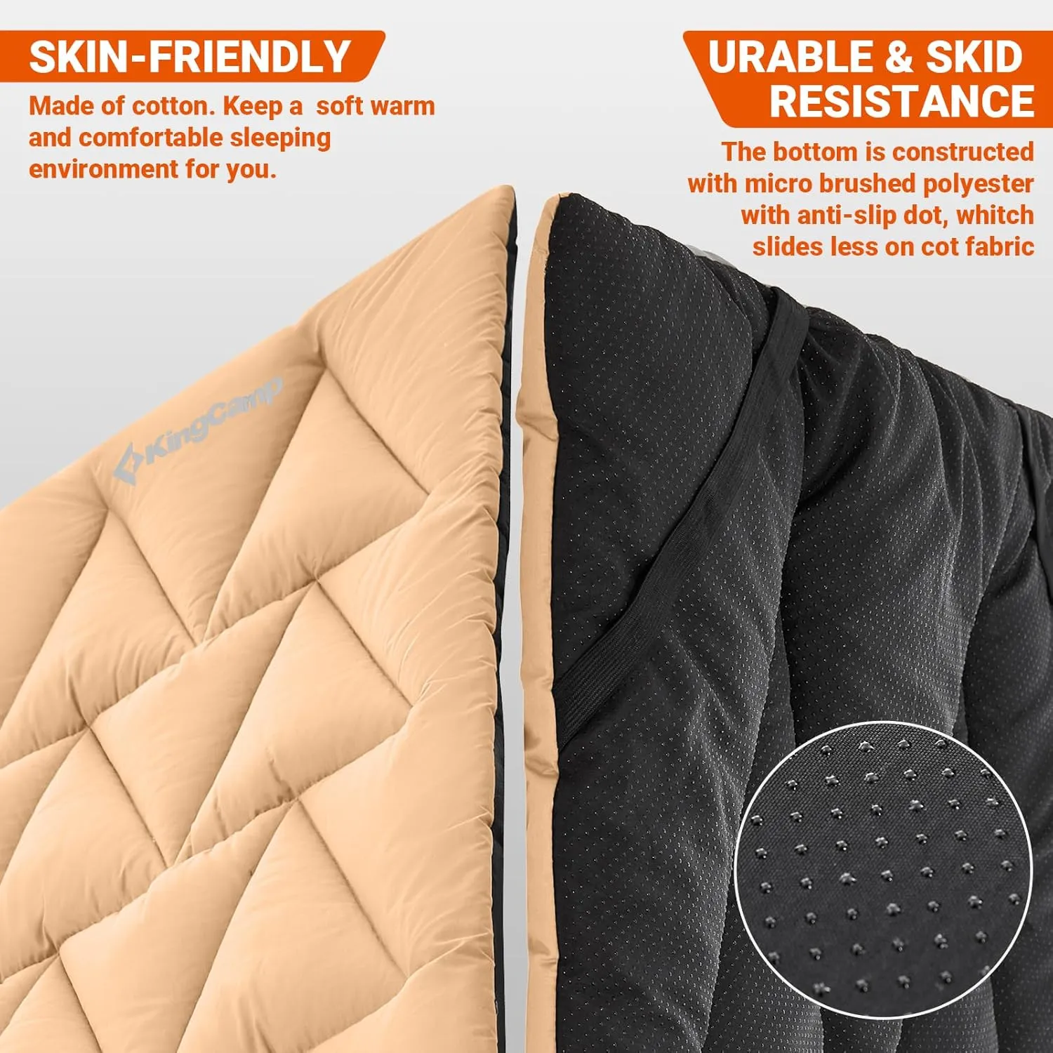 KingCamp Cot Mattress, Portable Lightweight Camping Sleeping Mat Soft Comfortable Non-Slip Cot Pad for Camp Cot, RV Bunk & Twin Beds