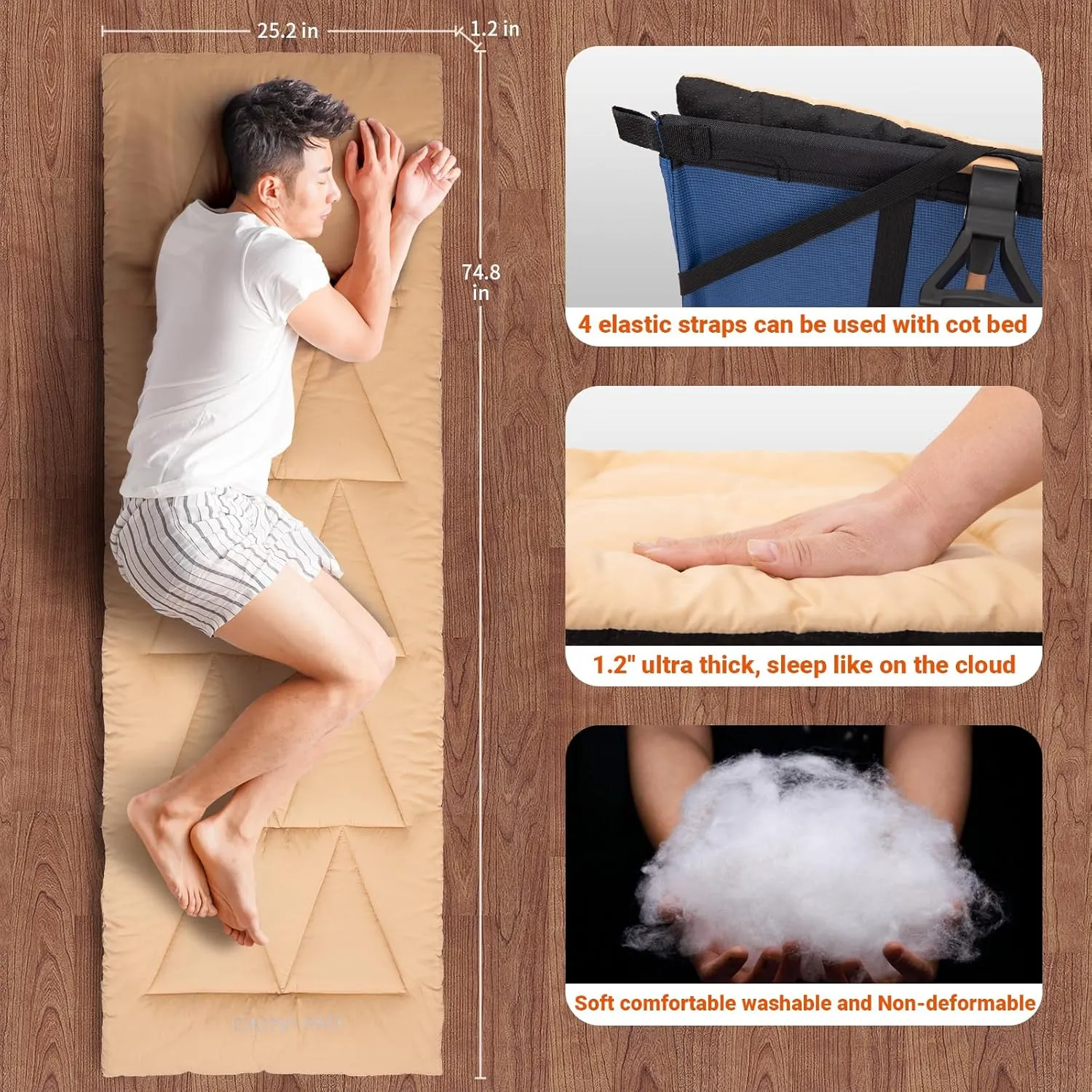KingCamp Cot Mattress, Portable Lightweight Camping Sleeping Mat Soft Comfortable Non-Slip Cot Pad for Camp Cot, RV Bunk & Twin Beds