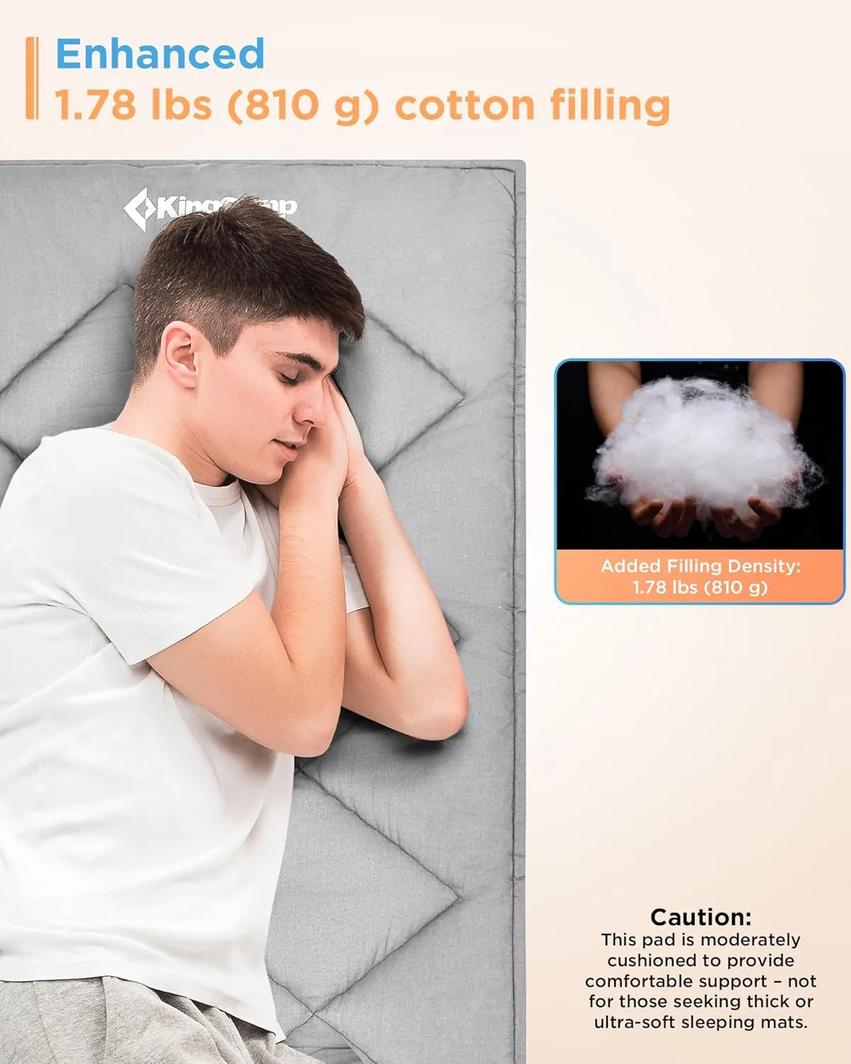 KingCamp Cot Mattress, Portable Lightweight Camping Sleeping Mat Soft Comfortable Non-Slip Cot Pad for Camp Cot, RV Bunk & Twin Beds