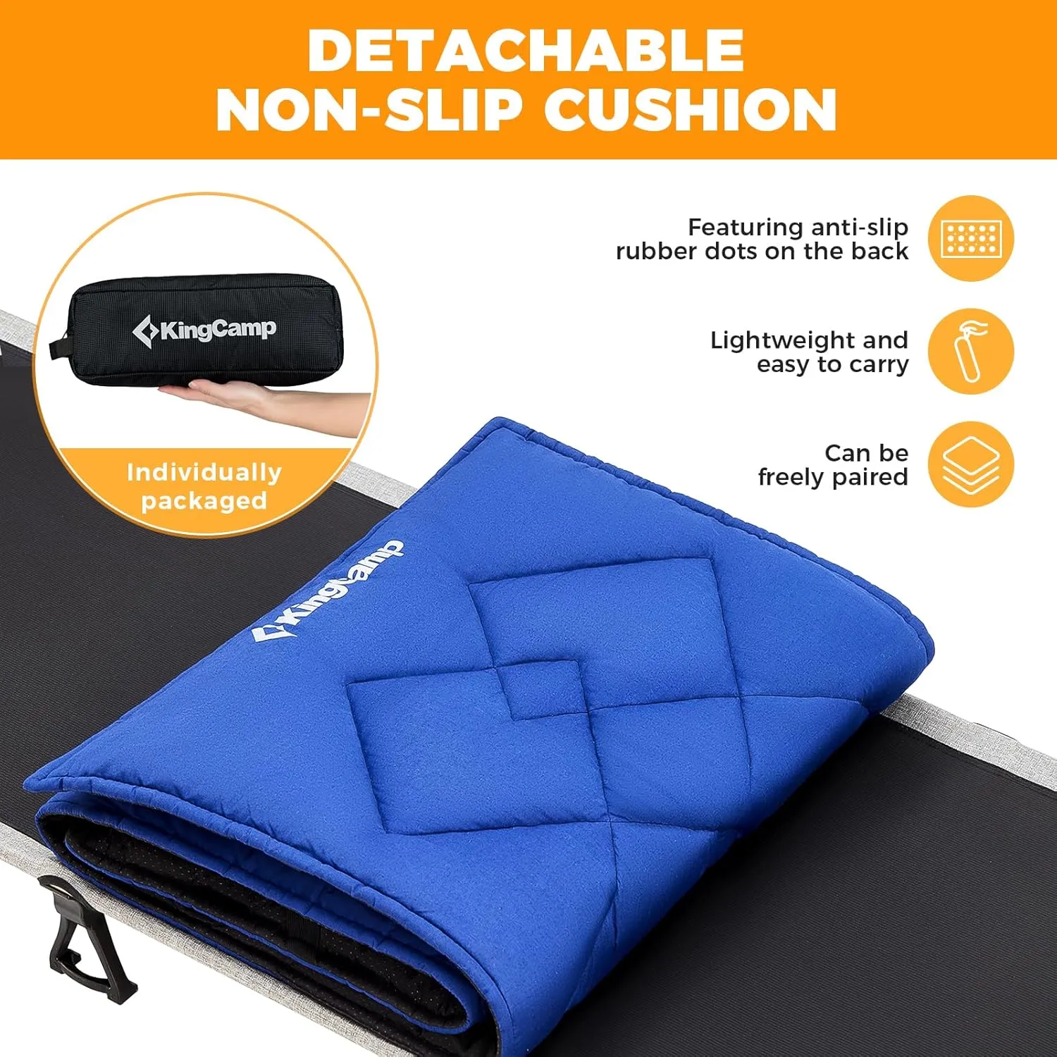 KingCamp Folding Camping Cots, Foldable 265lbs Heavy Duty Portable Ultralight Lightweight Sleeping Bed with Mattress Pad Pillow for Adults Outdoor Backpacking Travel Hiking, Black