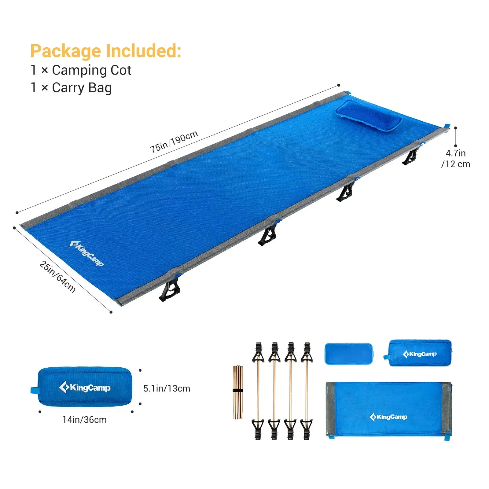 KingCamp Oversized Folding Camping Cots Ultralight Sleeping Cots