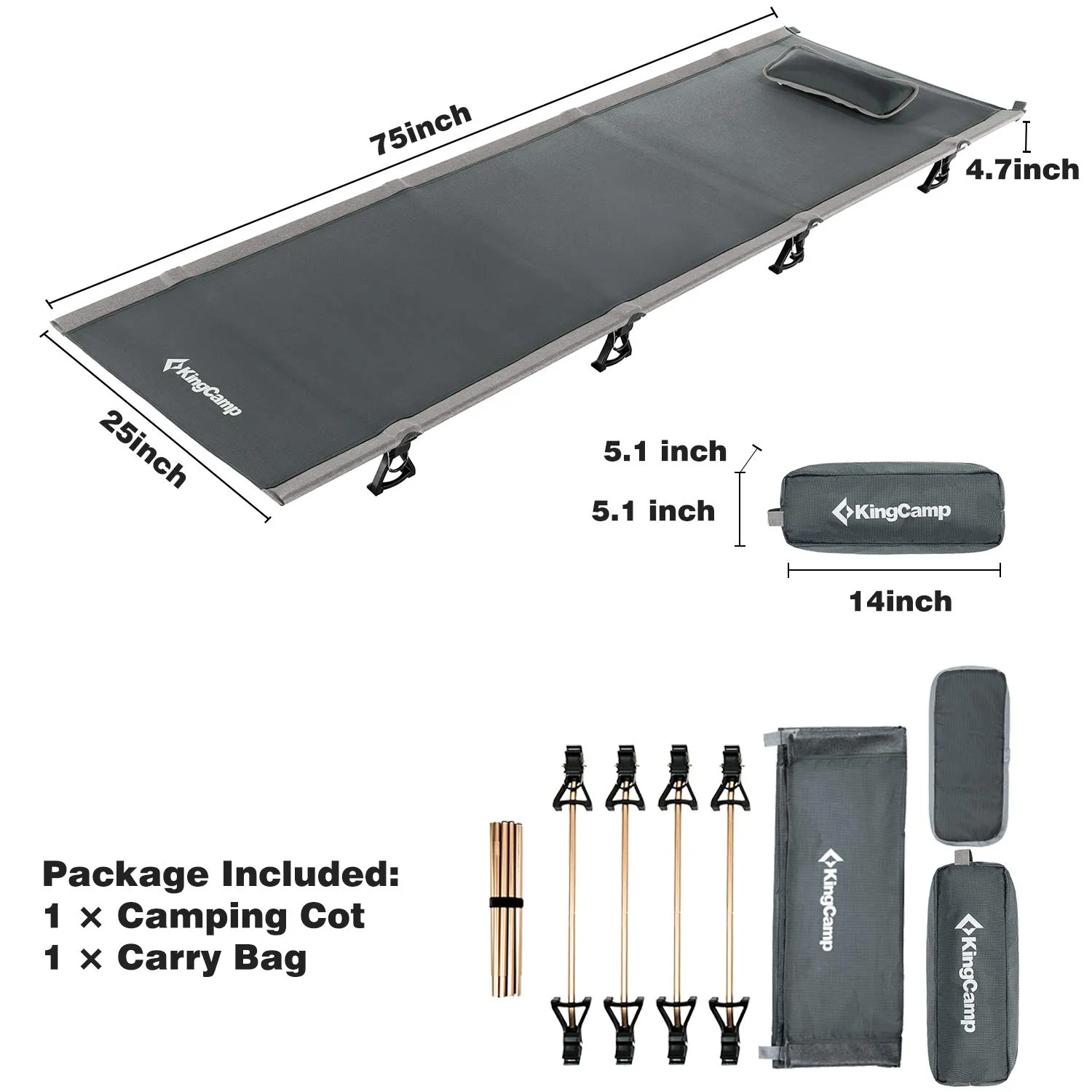 KingCamp Oversized Folding Camping Cots Ultralight Sleeping Cots