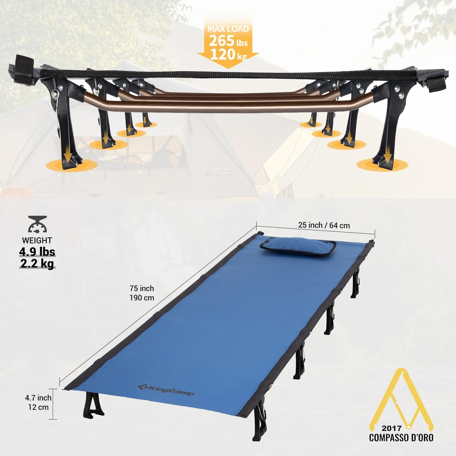 KingCamp Oversized Folding Camping Cots Ultralight Sleeping Cots