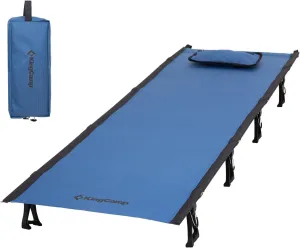 KingCamp Ultralight Camping Cot, Portable Folding Cots 265lbs Heavy Duty Sleeping Bed with Pad Pillow for Adults Outdoor Backpacking Travel Hiking, Blue/Black