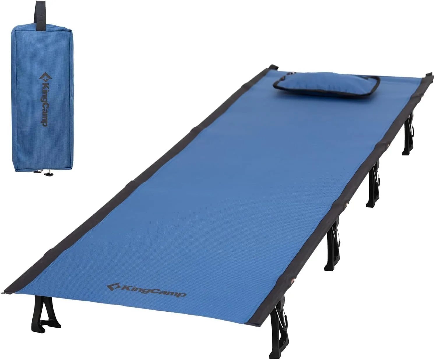 KingCamp Ultralight Camping Cot, Portable Folding Cots 265lbs Heavy Duty Sleeping Bed with Pad Pillow for Adults Outdoor Backpacking Travel Hiking, Blue/Black