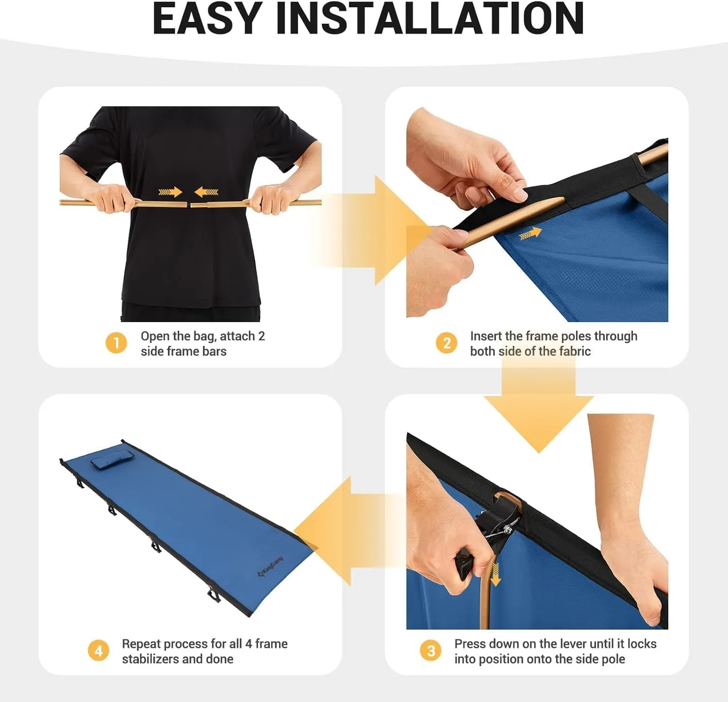 KingCamp Ultralight Camping Cot, Portable Folding Cots 265lbs Heavy Duty Sleeping Bed with Pad Pillow for Adults Outdoor Backpacking Travel Hiking, Blue/Black