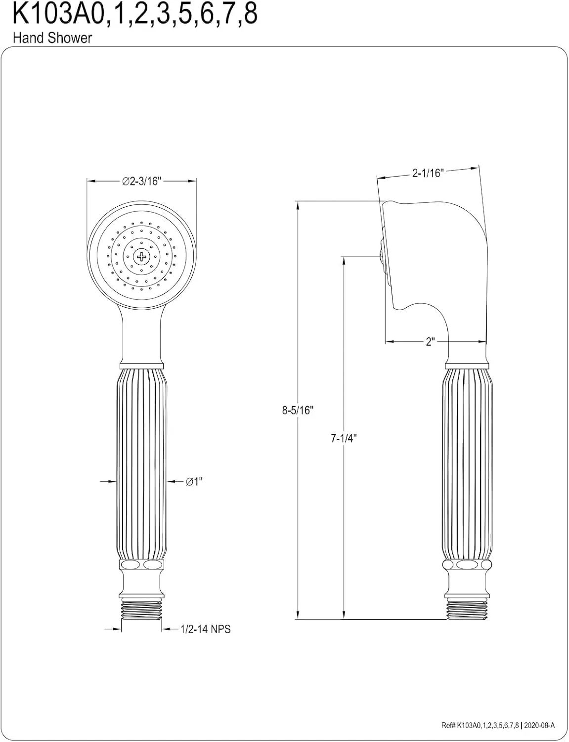 Kingston Brass K103A0 Restoration Hand Shower Head, Matte Black