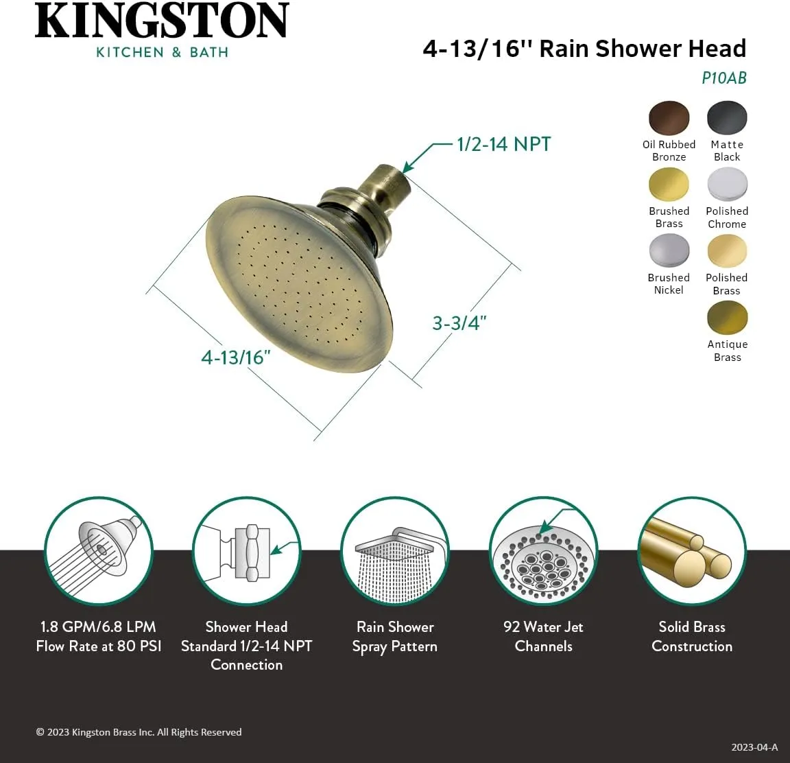 Kingston Brass P10PB Designer Trimscape Victorian Brass Showerhead, Polished Brass 4.88 x 4.88 x 3.75