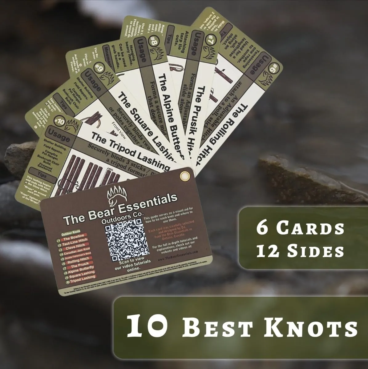Knot Tying Kit | Camping & Outdoor Knots Edition - by The Bear Essentials Outdoors with Waterproof Knot Cards | for Survival, Camping, Backpacking, Hiking & Scouts