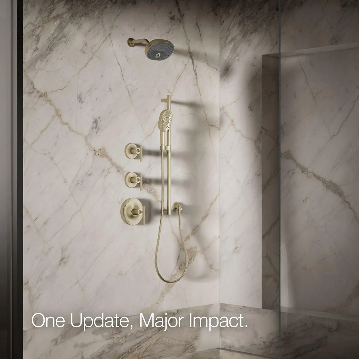 KOHLER 26290-G-BV Statement Three-Function SHOWERHEAD, Maximum Spray Performance with Mode Selector Buttons, Vibrant Brushed Bronze, 1.75 GPM