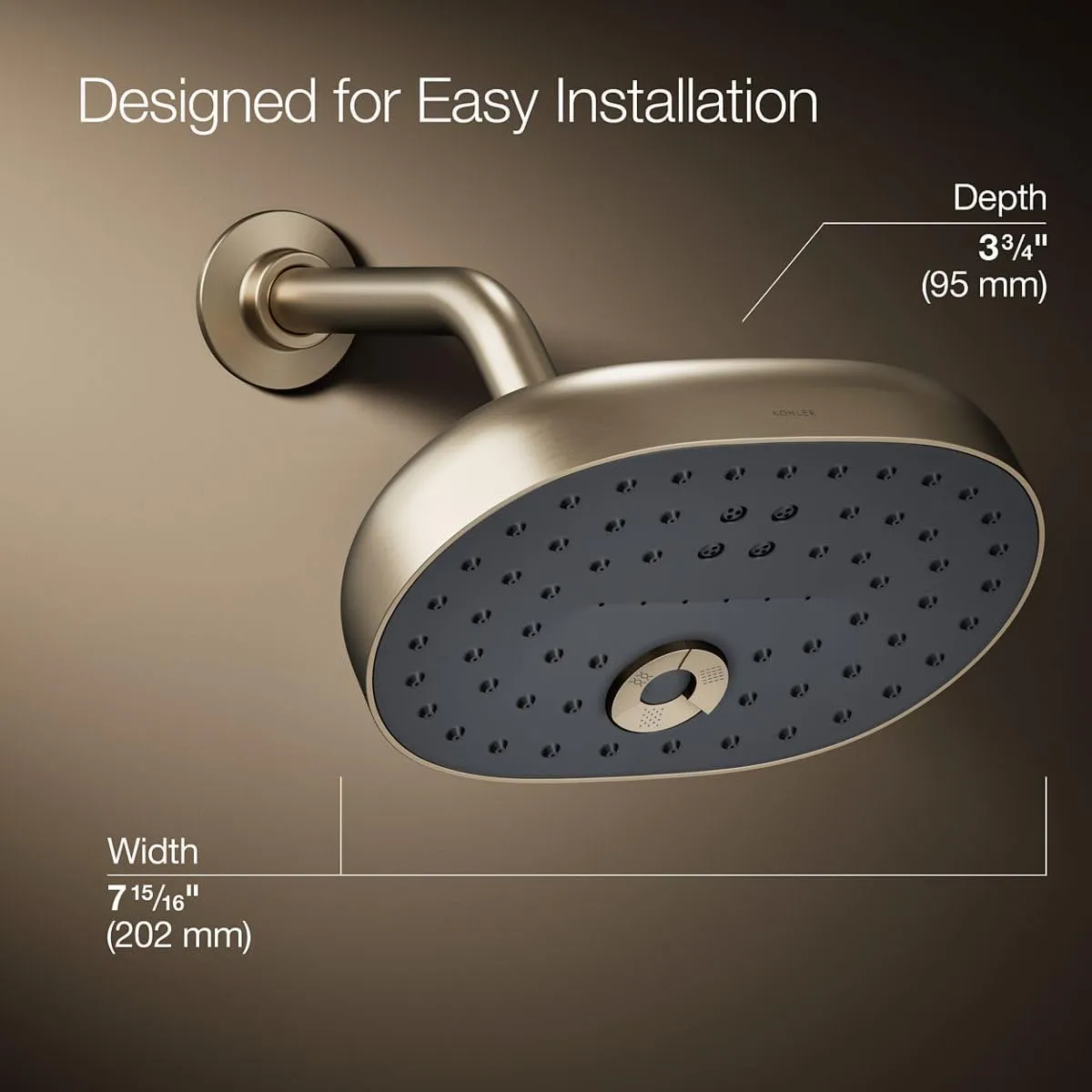 KOHLER 26290-G-BV Statement Three-Function SHOWERHEAD, Maximum Spray Performance with Mode Selector Buttons, Vibrant Brushed Bronze, 1.75 GPM