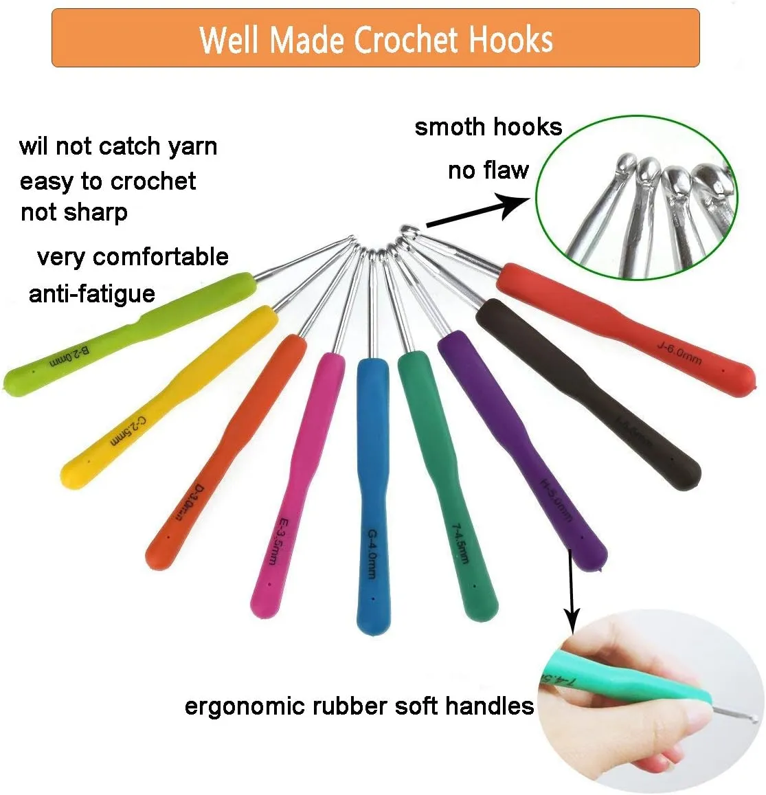 KOKNIT Crochet Hook Set with Storage Box - 9 Soft Grip Ergonomic Crochet Hooks, 12 Colorful Aluminum Yarns, with Crochet Supplies and Accessories