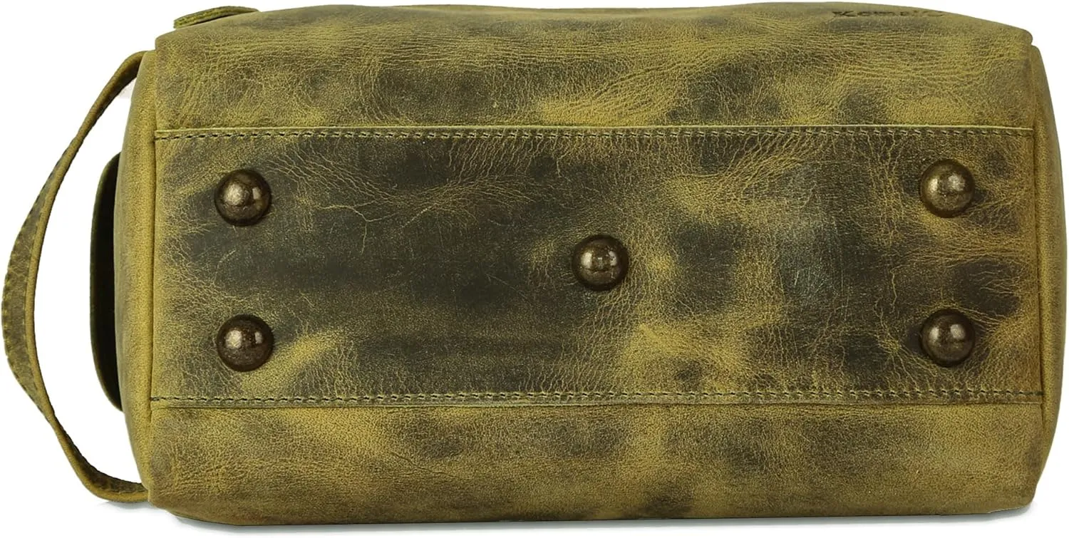 KomalC Premium Buffalo Leather Unisex Toiletry Bag Travel Dopp Kit