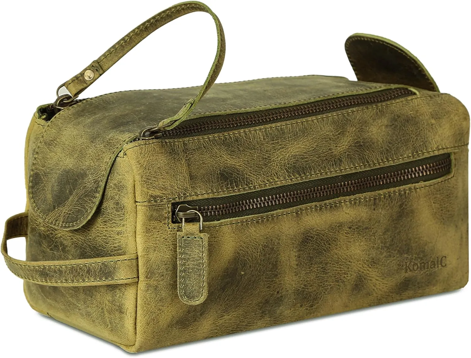 KomalC Premium Buffalo Leather Unisex Toiletry Bag Travel Dopp Kit