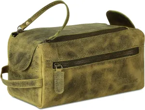 KomalC Premium Buffalo Leather Unisex Toiletry Bag Travel Dopp Kit