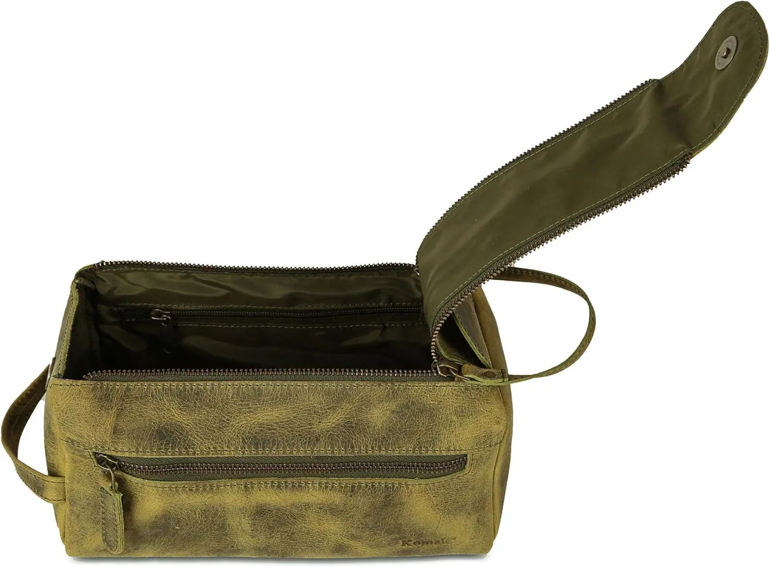 KomalC Premium Buffalo Leather Unisex Toiletry Bag Travel Dopp Kit