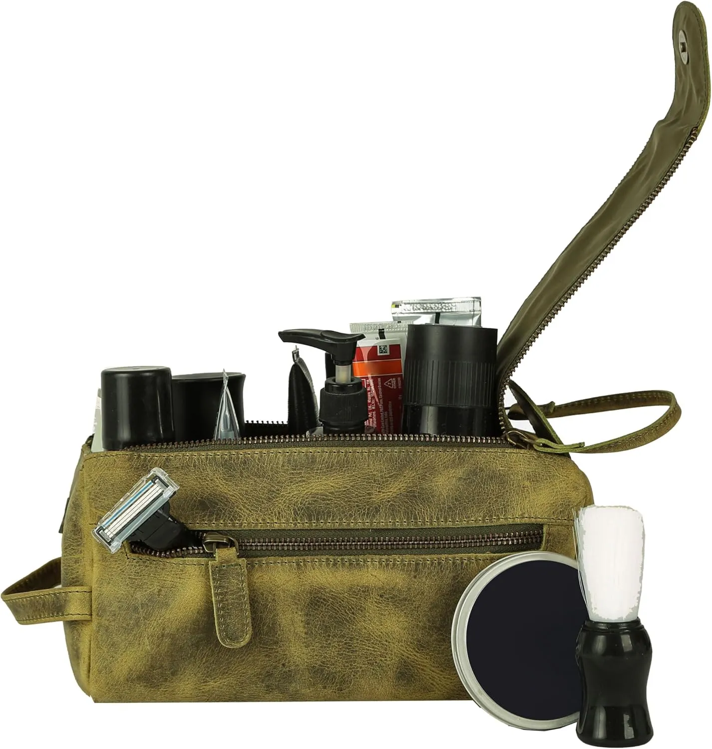 KomalC Premium Buffalo Leather Unisex Toiletry Bag Travel Dopp Kit