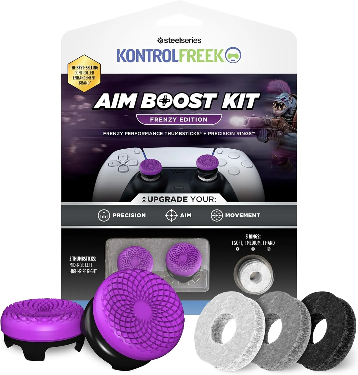 KontrolFreek Aim Boost Kit for PlayStation 5 (PS5) and PlayStation 4 (PS4) Controller | Includes Performance Thumbsticks and Precision Rings | Frenzy Edition