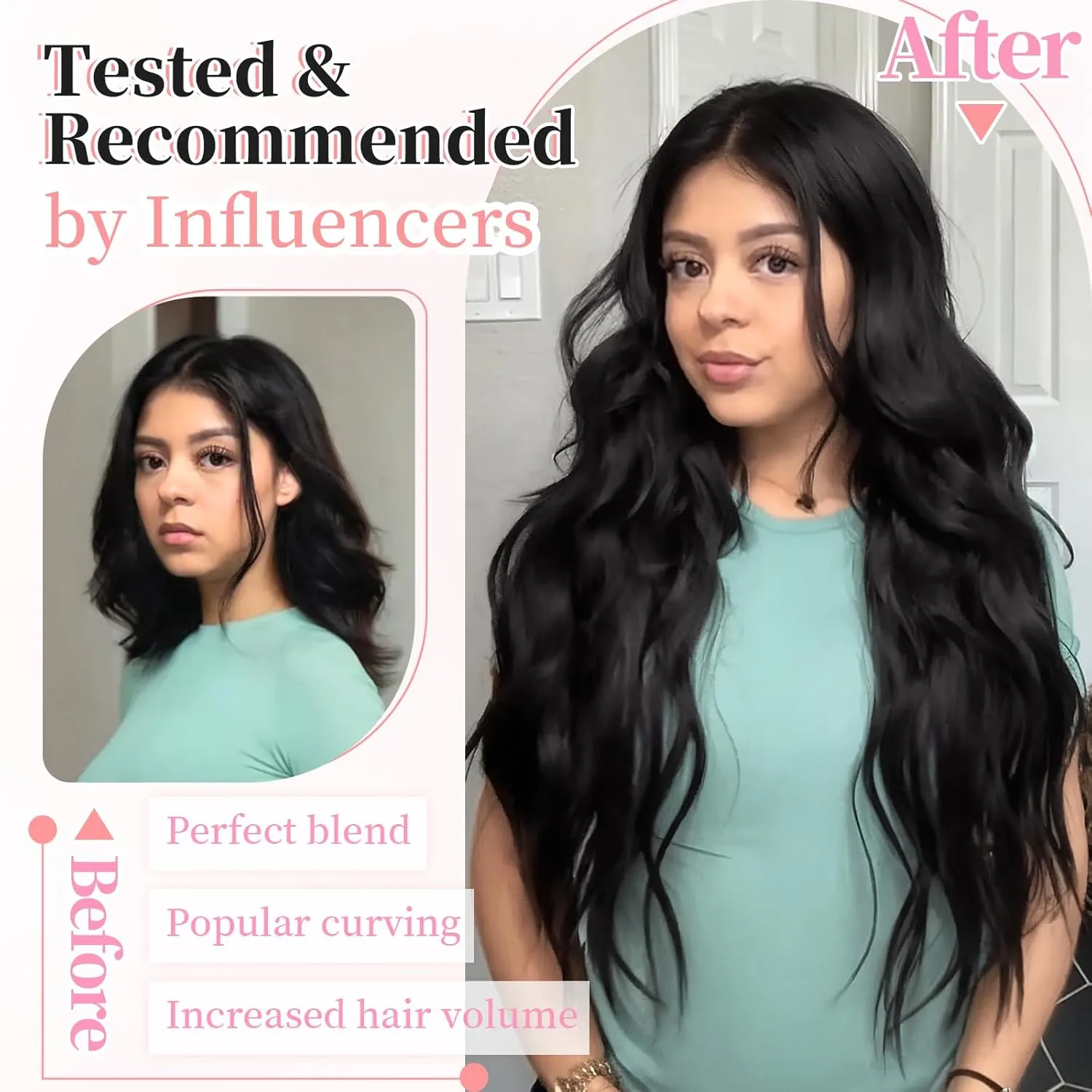 KooKaStyle Clip in Hair Extensions 4PCS Long Wavy Synthetic Dark Black Brown Fiber Double Weft Natural Thick Hairpieces 24Inch for Women