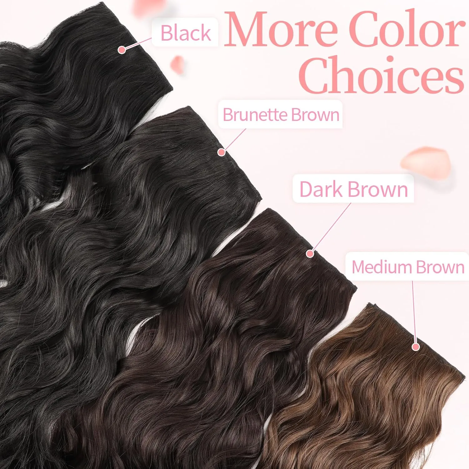 KooKaStyle Clip in Synthetic Hair Extensions Long Wavy 4PCS Thick Hairpieces Black Fiber Double Weft Natural Hair Extensions 20 Inch for Women