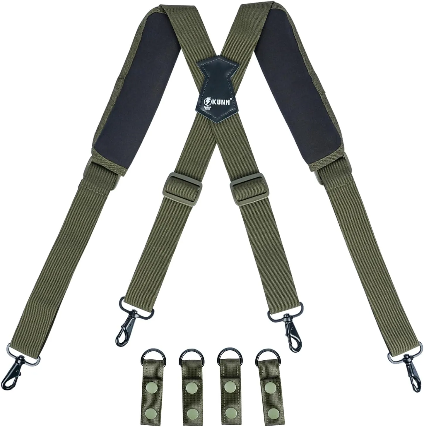 KUNN Tactical Harness Police Suspenders for Duty Belt with Metal Hook Adjustable Padded Shoulder Pads,Army Green