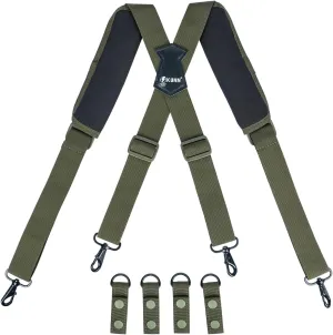KUNN Tactical Harness Police Suspenders for Duty Belt with Metal Hook Adjustable Padded Shoulder Pads,Army Green