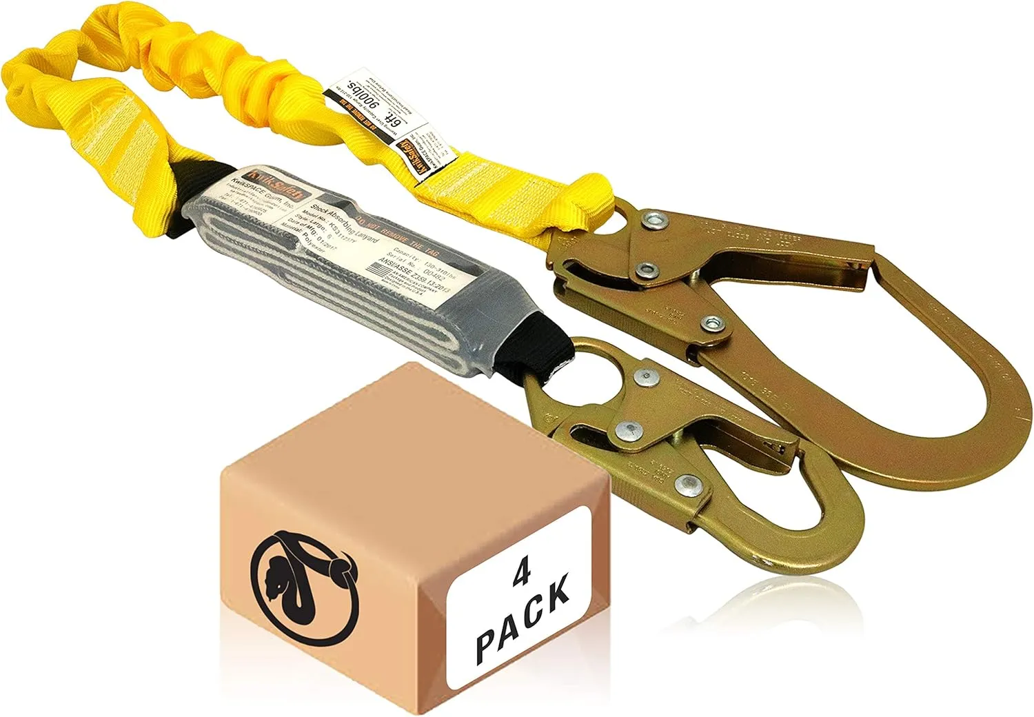 KwikSafety - Charlotte, NC - BOA [4 PACK] External Shock Absorber Single Leg 6ft Safety Lanyard OSHA ANSI Fall Protection Restraint Equipment Snap Rebar Hook Connectors Construction Arborist Roofing