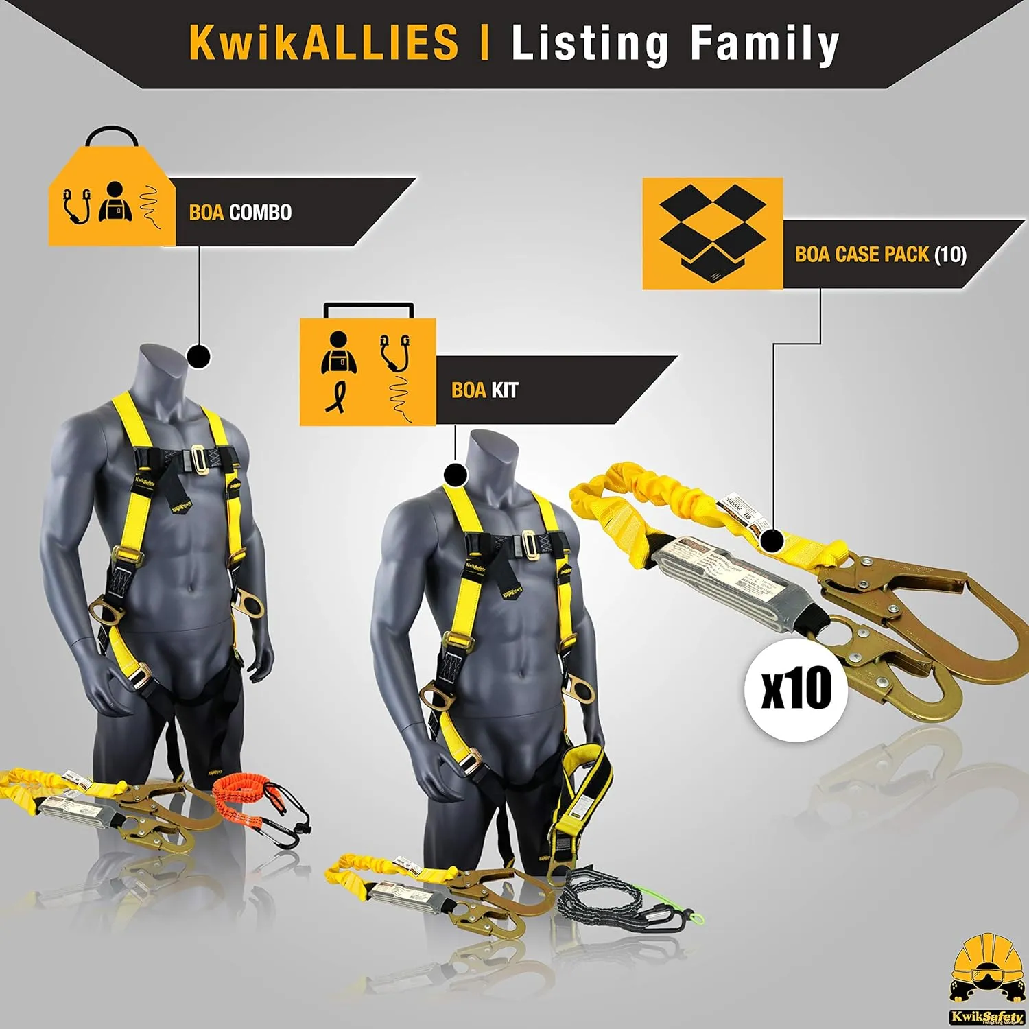KwikSafety - Charlotte, NC - BOA [4 PACK] External Shock Absorber Single Leg 6ft Safety Lanyard OSHA ANSI Fall Protection Restraint Equipment Snap Rebar Hook Connectors Construction Arborist Roofing
