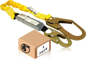 KwikSafety - Charlotte, NC - BOA [4 PACK] External Shock Absorber Single Leg 6ft Safety Lanyard OSHA ANSI Fall Protection Restraint Equipment Snap Rebar Hook Connectors Construction Arborist Roofing