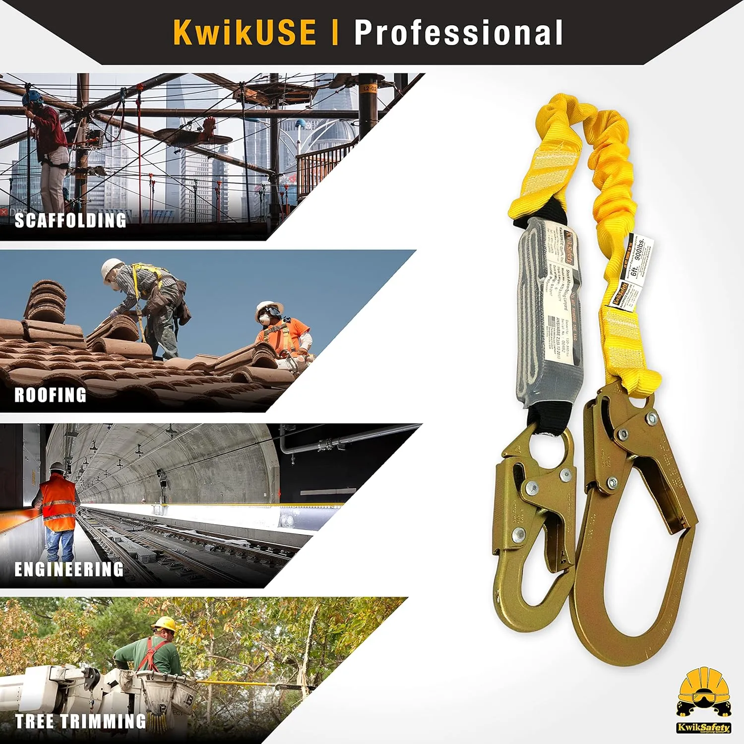 KwikSafety - Charlotte, NC - BOA [4 PACK] External Shock Absorber Single Leg 6ft Safety Lanyard OSHA ANSI Fall Protection Restraint Equipment Snap Rebar Hook Connectors Construction Arborist Roofing