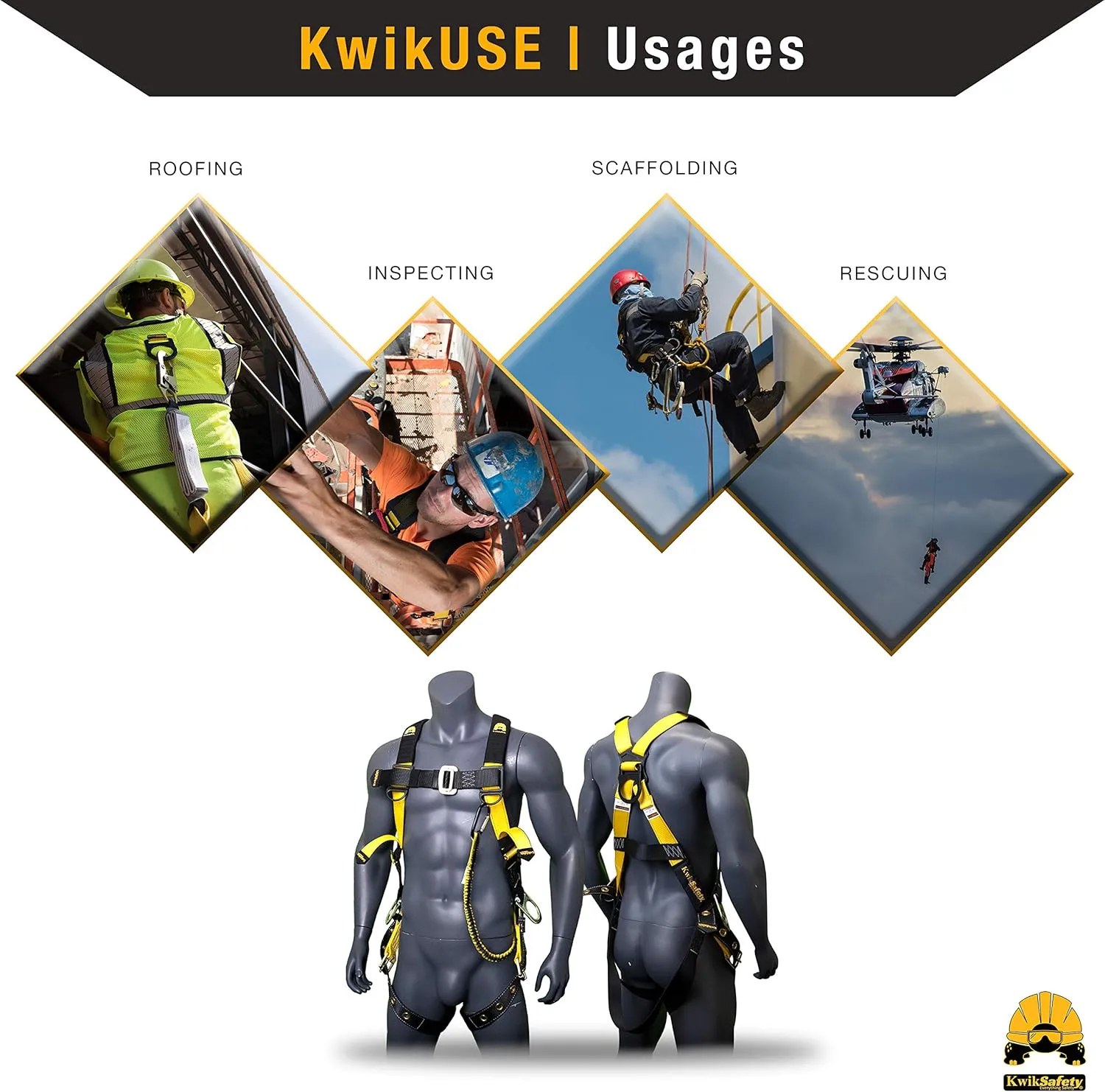 KwikSafety - Charlotte, NC - SUPERCELL Safety Harness [4 PACK] Premium Shoulder Padding ANSI OSHA Full Body Fall Protection Work Equipment Construction Tower Climbing Roofing Forklift Aerial Boom Lift