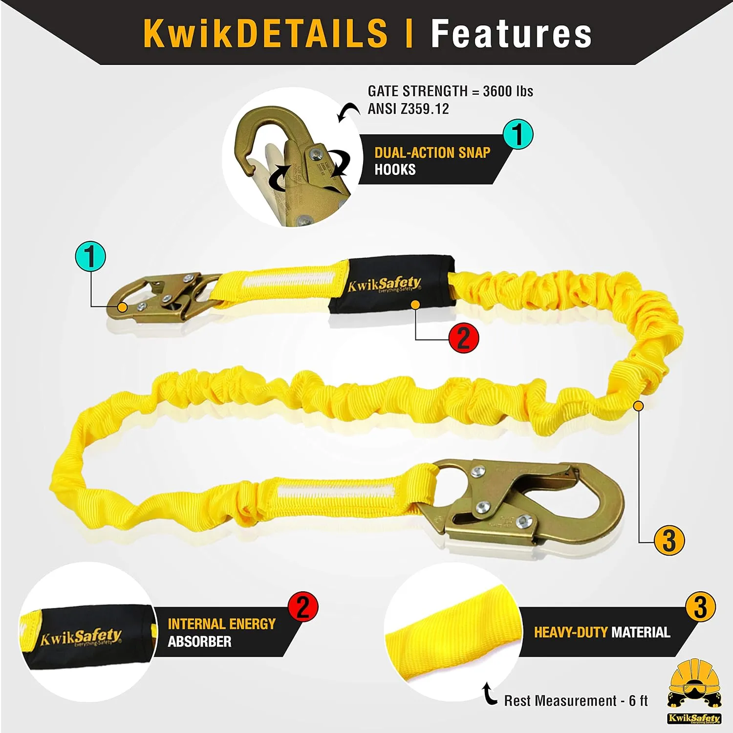 KwikSafety SCORPION Safety Harness Fall Protection Kit | Fall Protection Harness & Attached 6ft Lanyard | ANSI OSHA