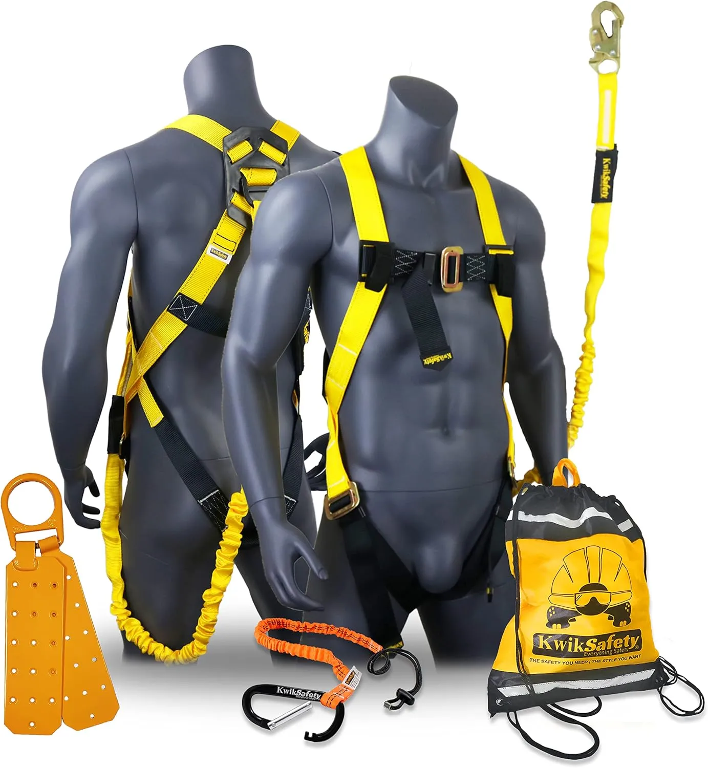 KwikSafety SCORPION Safety Harness Fall Protection Kit | Fall Protection Harness & Attached 6ft Lanyard | ANSI OSHA