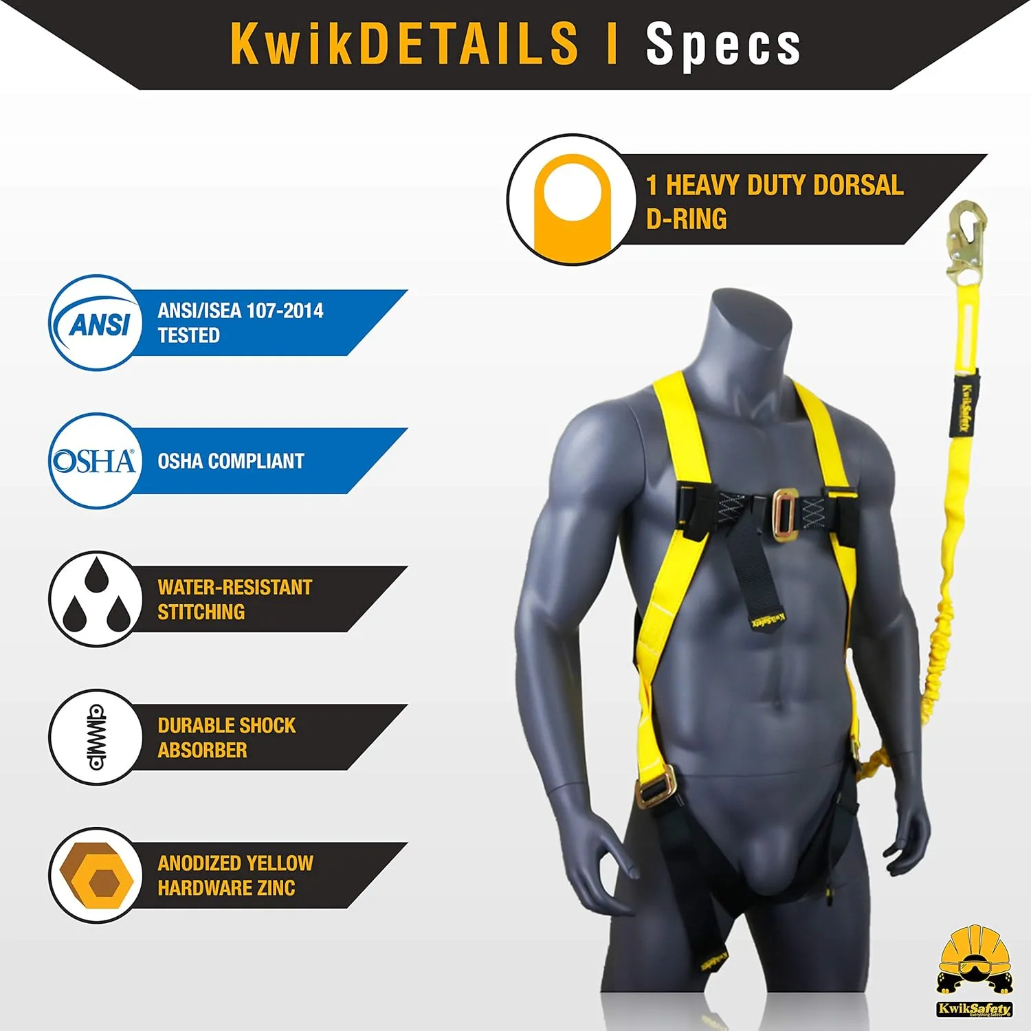 KwikSafety SCORPION Safety Harness Fall Protection Kit | Fall Protection Harness & Attached 6ft Lanyard | ANSI OSHA