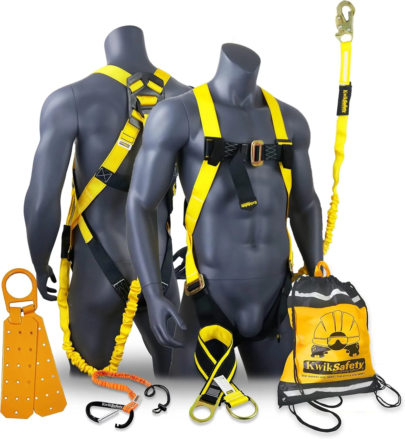 KwikSafety SCORPION Safety Harness Fall Protection Kit | Fall Protection Harness & Attached 6ft Lanyard | ANSI OSHA