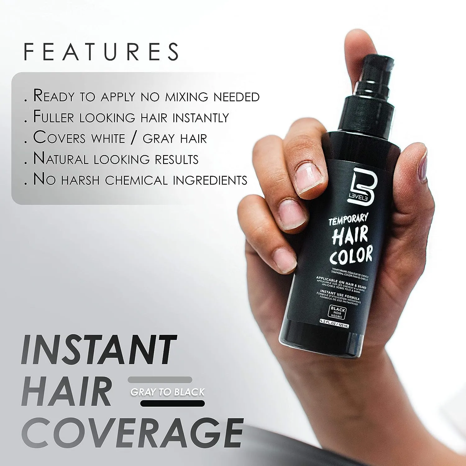 L3 - Level 3 Temporary Beard Color - For Black Hair Beards - Full Beard in Minutes - Easy to Apply and No Mixing Required (4.2 Oz, 2)