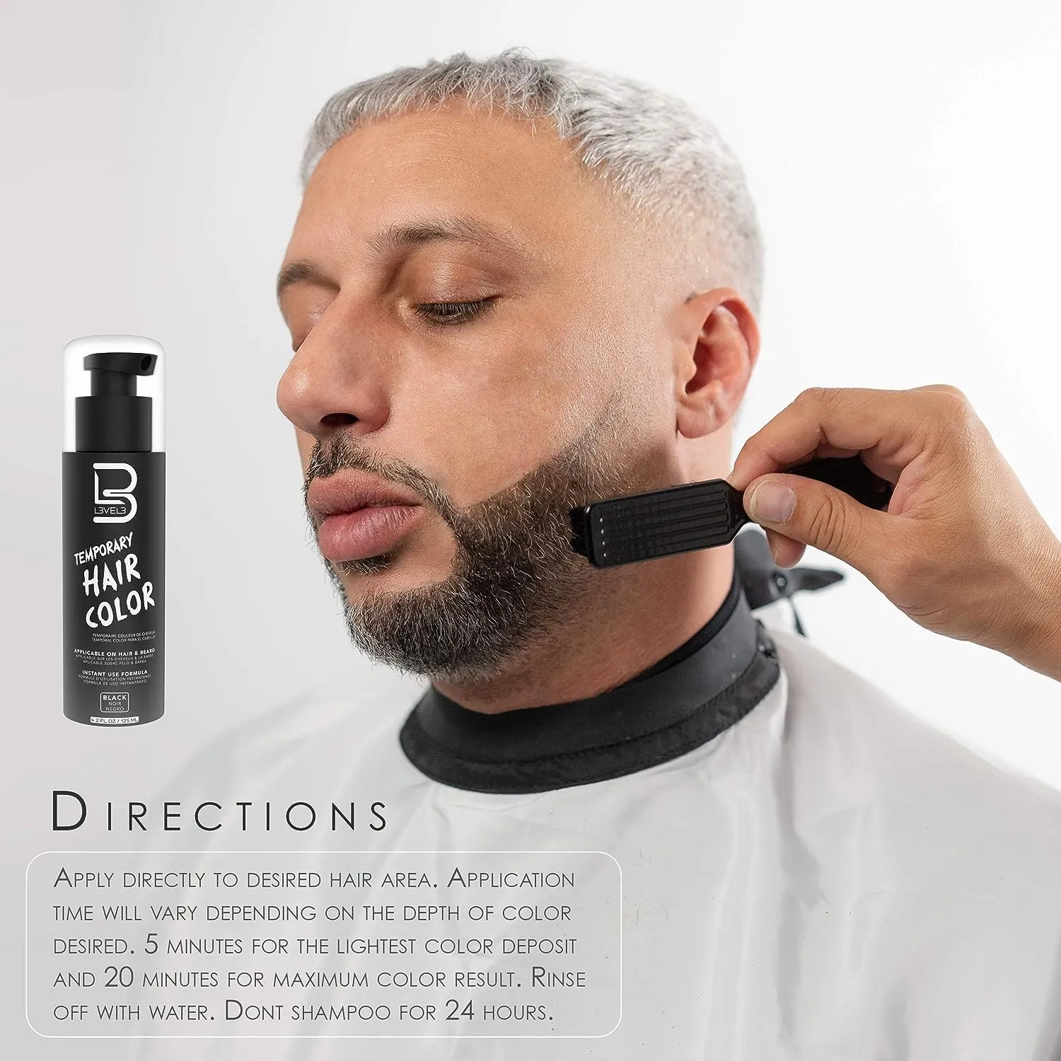 L3 - Level 3 Temporary Beard Color - For Black Hair Beards - Full Beard in Minutes - Easy to Apply and No Mixing Required (4.2 Oz, 2)