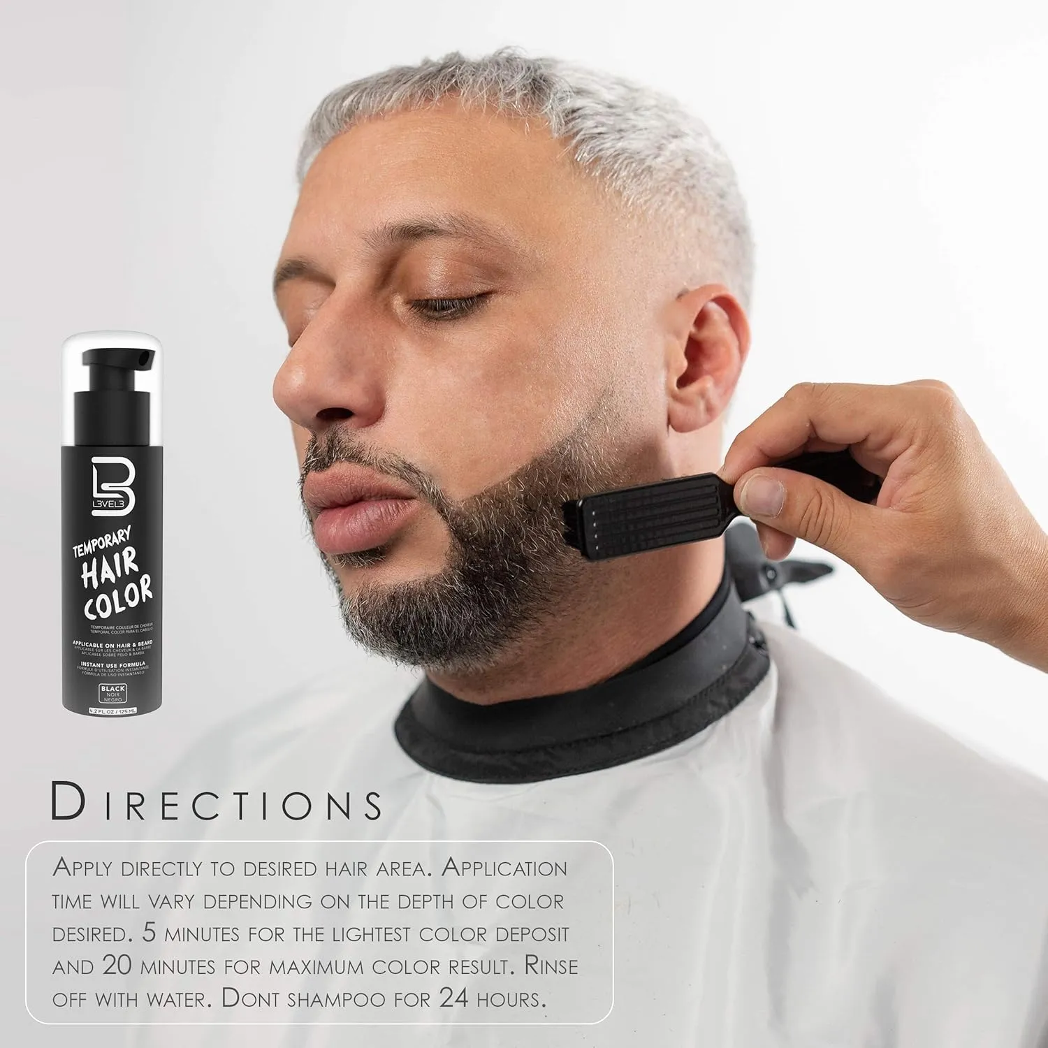 L3 - Temporary Beard Color - Full Beard in Minutes - Easy to Apply and No Mixing Required - Level 3 Natural Looking Black Dye