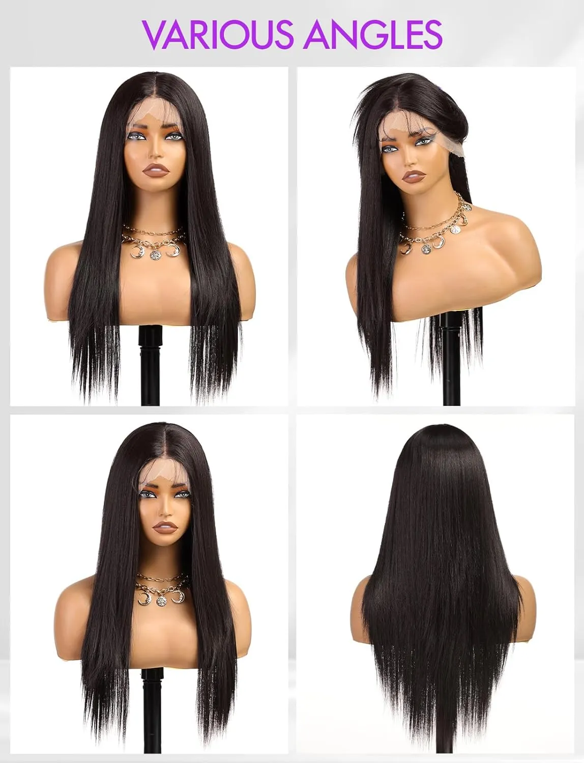 Lace Front Wig Synthetic Long Straight Gluless Black Wigs With Baby Hair For Women 26Inch