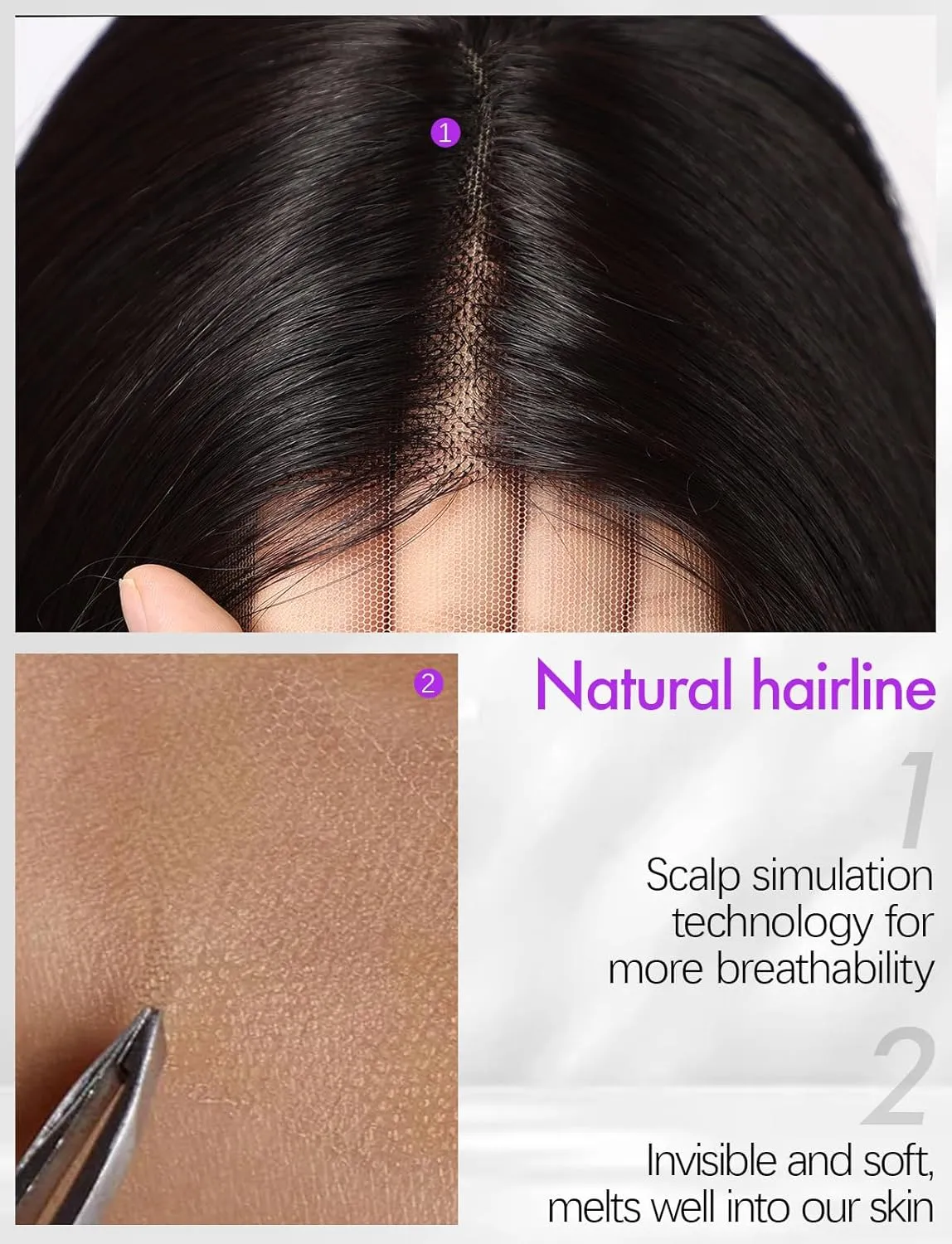 Lace Front Wig Synthetic Long Straight Gluless Black Wigs With Baby Hair For Women 26Inch