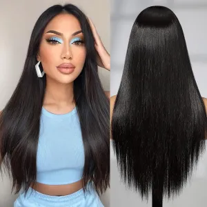 Lace Front Wig Synthetic Long Straight Gluless Black Wigs With Baby Hair For Women 26Inch