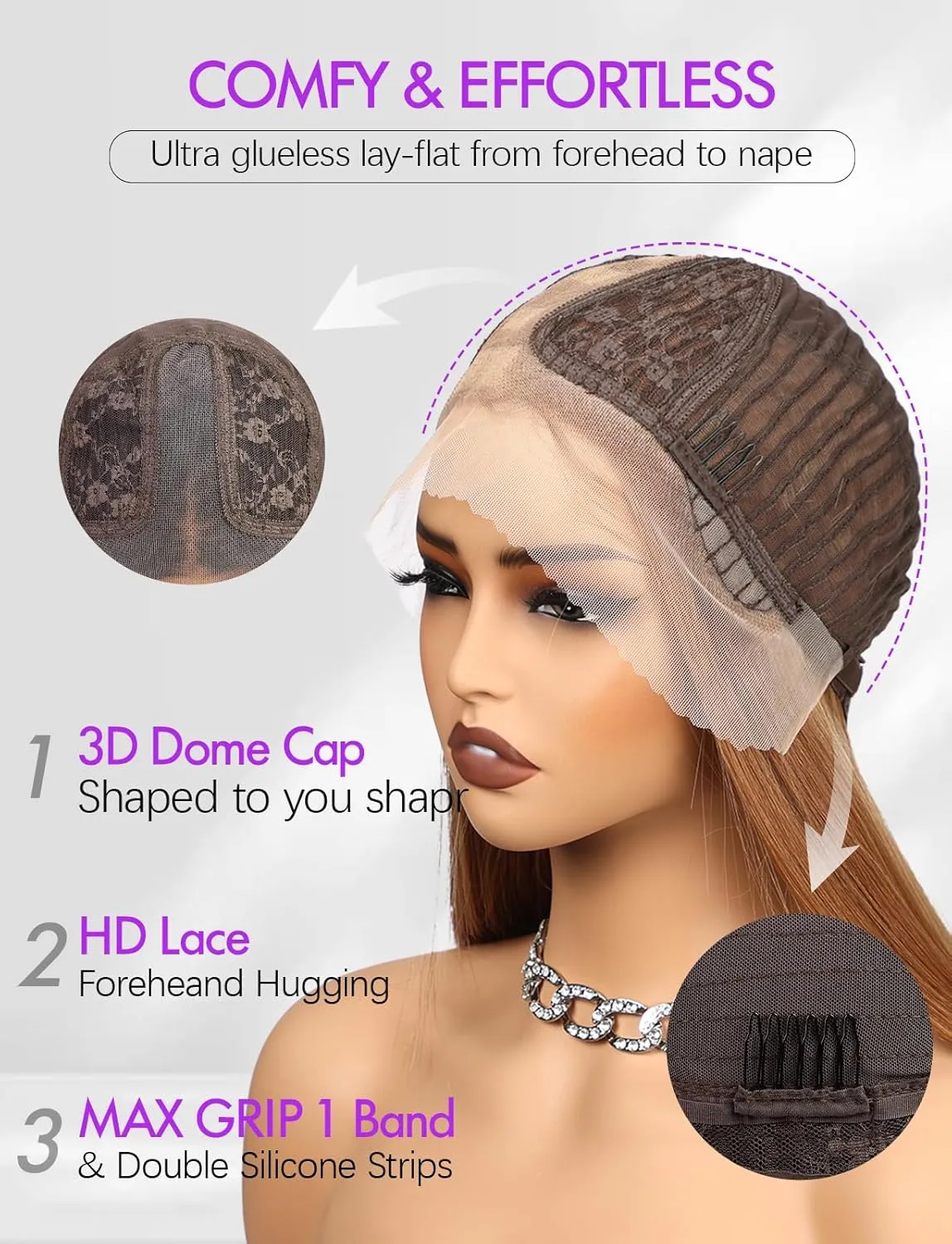 Lace Front Wig Synthetic Long Straight Gluless Black Wigs With Baby Hair For Women 26Inch