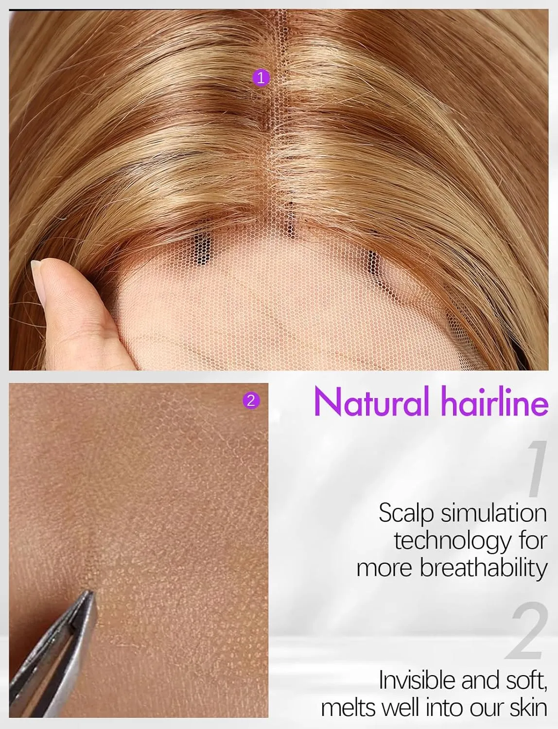 Lace Front Wig Synthetic Long Straight Gluless Light Brown Highlights Wigs With Baby Hair For Women 26Inch