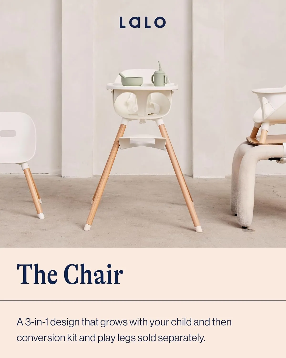 Lalo The Chair Convertible 3-in-1 High Chair for Babies & Toddlers, Dishwasher Safe Tray, Adjustable Footrest, Blueberry